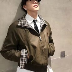 批发假两件复古翻领夹克男春秋高级感美式潮牌痞帅外套休闲宽松棒球服