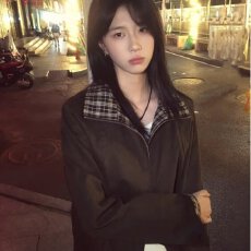 批发假两件复古翻领夹克男春秋高级感美式潮牌痞帅外套休闲宽松棒球服