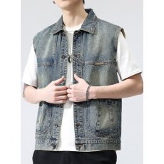 批发工装无袖马夹背心2025新款春夏潮牌复古机车牛仔马甲男高级感修身