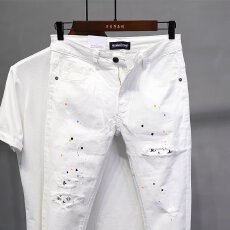 漆点破洞牛仔裤男潮牌韩版潮流9分青年春夏弹力休闲九分小脚裤子