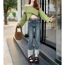 批发卷边烟管裤女2025春秋新款毛边小个子九分高腰复古直筒学生<b class='q'>牛仔裤</b>