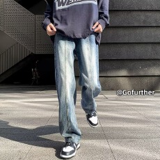 阔腿牛仔裤男女同款秋季款大码胖mm显瘦高腰梨型身材直筒裤子