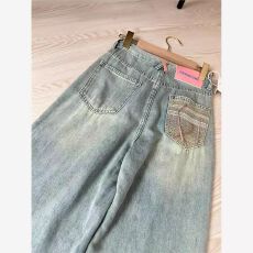 批发蓝色直筒牛仔<b class='q'>裤</b>女<b class='q'>夏季</b>新款高腰垂感阔腿宽松显瘦设计感拖地<b class='q'>裤</b>子潮