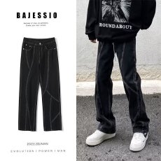 批发美式复古vibe裤子高街潮牌水洗黄泥染<b class='q'>牛仔裤</b><b class='q'>男</b><b class='q'>修身</b>显瘦直筒微喇裤