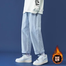 批发跑量阔腿牛仔裤男女冬季加绒新款直筒宽松潮牌高街休闲百搭<b class='q'>长裤</b>子