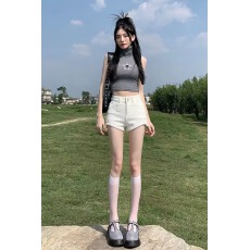 批发2026新款春夏外穿打底休闲短裤女不规则高腰显瘦弹力白色辣妹靴裤