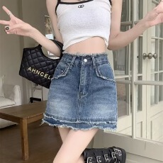 批发【有内衬】牛仔半身裙女短裙<b class='q'>春</b>夏季新款显瘦设计感辣妹a字包臀裙