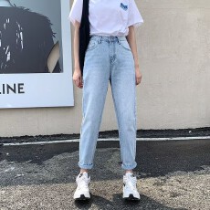 批发春秋季女款牛仔裤新款九分直筒老爹裤高腰宽松显瘦