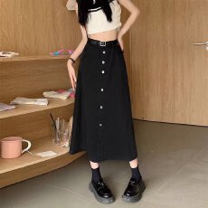 批发高腰<b class='q'>牛仔</b>显瘦遮肉半身裙女春秋季新款宽松遮肚裙子A字包臀中长裙