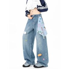 批发ins气质百搭文艺日系简约新款男女原宿慵懒流行牛仔裤<b class='q'>时尚</b><b class='q'>潮流</b>