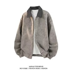 批发美式紫色扎染PU翻领夹克春秋季高级感痞帅春季棒球短款工装外套