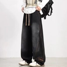 批发2026斜切弯刀工装<b class='q'>牛仔裤</b><b class='q'>男士</b>春秋季美式潮牌宽松阔腿裤子