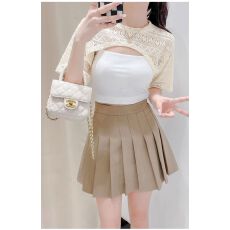 批发短<b class='q'>袖</b>披肩防晒罩衫女夏季镂空蕾丝叠穿t恤外搭配裙子坎肩<b class='q'>半截</b>上衣