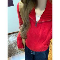 批发红色长袖拉链<b class='q'>毛衣</b>外套秋冬新款休闲加厚针织<b class='q'>开衫</b>