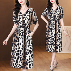 批发爆款高端桑蚕丝2026年夏季新款气质印花豹纹<b class='q'>真丝</b>大码<b class='q'>连衣裙</b><b class='q'>女</b>