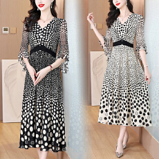 批发2026夏季新款桑蚕丝圆点印花<b class='q'>连衣裙</b>女夏季法式高端收腰真丝裙子