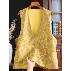 批发新中式国风提花马甲女春季宽松V领外穿背心通勤外搭洋气气质上衣