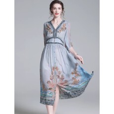 批发真丝<b class='q'>连衣裙</b>夏季2026新款奢华复古印花裙高端杭州桑蚕丝法式裙