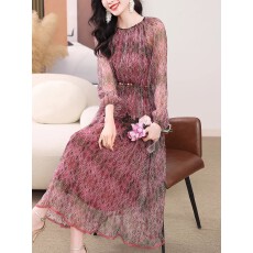 批发<b class='q'>真丝</b><b class='q'>连衣裙</b>春季2026新款复古高级感收腰印花裙桑蚕丝奢华气质长<b class='q'>裙</b>