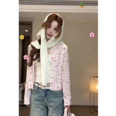 批发春天的适配度很高通勤日常碎花韩系氛围感针织<b class='q'>开衫</b>