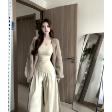 实拍 长款毛衣针织高级感开衫+针织斜摆长袖+针织长裤