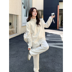 批发实拍宽松<b class='q'>休闲</b>运动套装女春秋季时尚韩版学生拉链卫衣两件套阔腿裤