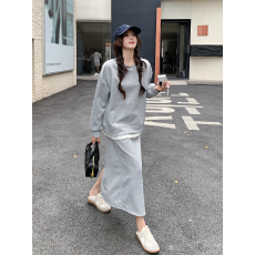 批发实拍一整套ootd穿搭拼接圆领卫衣半身裙2025超火春<b class='q'>秋</b>季两件套装女