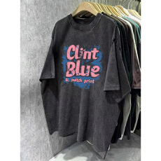 批发220克精梳纯棉洗水黑落肩宽松版型后包边短袖T恤印花款