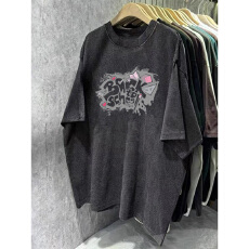 批发220克精梳纯棉洗水黑落肩宽松版型后包边短袖T恤印花款