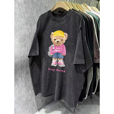 批发220克精梳纯棉洗水黑落肩宽松版型后包边短袖T恤印花款