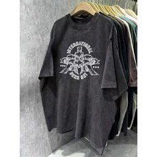 批发220克精梳纯棉洗水黑落肩宽松版型后包边短袖T恤印花款