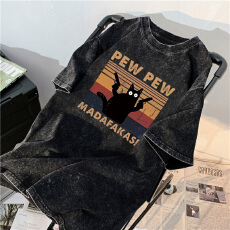 批发220克精梳纯棉洗水黑落肩宽松版型后包边短袖<b class='q'>T</b><b class='q'>恤</b>印花款