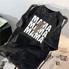 批发220克精梳纯棉洗水黑落肩宽松版型后包边短袖<b class='q'>T</b><b class='q'>恤</b>印花款