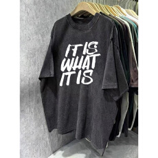 批发220克精梳纯棉洗水黑落肩宽松版型后包边短袖<b class='q'>T</b><b class='q'>恤</b>印花款