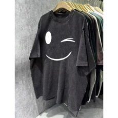 批发220克精梳纯棉洗水黑落肩宽松版型后包边短袖<b class='q'>T</b><b class='q'>恤</b>印花款