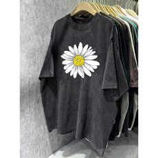 批发220克精梳纯棉洗水黑落肩宽松版型后包边短袖<b class='q'>T</b><b class='q'>恤</b>印花款