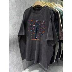 批发220克精梳纯棉洗水黑落肩宽松版型后包边短袖<b class='q'>T</b><b class='q'>恤</b>印花款