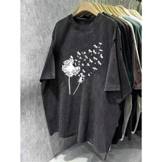 批发220克精梳纯棉洗水黑落肩宽松版型后包边短袖<b class='q'>T</b><b class='q'>恤</b>印花款