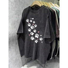 批发220克精梳纯棉洗水黑落肩宽松版型后包边<b class='q'>短袖</b>T恤印花款