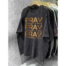 批发220克精梳纯棉洗水黑落肩宽松版型后包边<b class='q'>短袖</b>T恤印花款