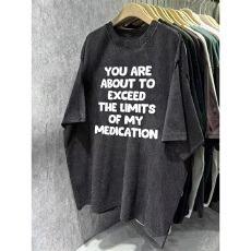 批发220克精梳纯棉洗水黑落肩宽松版型后包边<b class='q'>短袖</b>T恤印花款