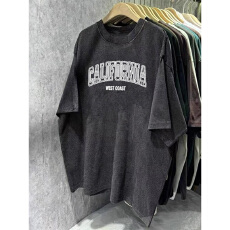 批发220克精梳纯棉洗水黑落肩宽松版型后包边<b class='q'>短袖</b>T恤印花款