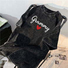 批发220克精梳纯棉洗水黑落肩宽松版型后包边短袖T恤印花款