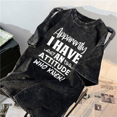 批发220克精梳纯棉洗水黑落肩宽松版型后包边短袖T恤印花款