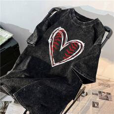 批发220克精梳纯棉洗水黑落肩宽松版型后包边短袖T恤印花款