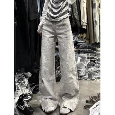 批发美式辣妹时尚设计感满天星亮钻拼接<b class='q'>牛仔裤</b>子女复古小众百搭拖地裤