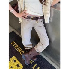 批发美式复古慵懒松弛感百搭显瘦<b class='q'>牛仔裤</b>子女辣妹小众卡其色休闲拖地裤