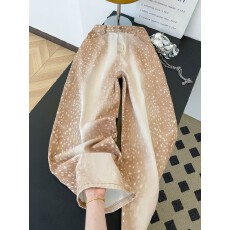 批发<b class='q'>实拍</b>~美式辣妹设计感撞色刺绣牛仔<b class='q'>裤</b>女时尚做旧小鹿纹印花拖地<b class='q'>裤</b>