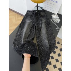 批发<b class='q'>实拍</b>~美式复古满天星烫钻拼接牛仔<b class='q'>裤</b>女辣妹宽松慵懒松弛感拖地<b class='q'>裤</b>