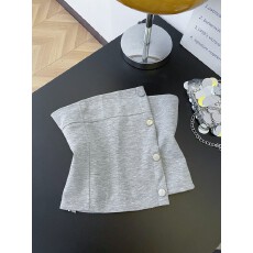 批发辣妹风修身不规则纽扣抹胸上衣女性感百搭工装口袋半身裙两件套装